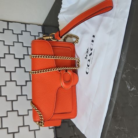 Coach Tabby Nwot Size: 7.25"X4.25" -Chain Strap Drop 32" Orange Pebble Leather/Leather Wrist Strap/Leather Coach Embossed Tag. Includes Coach Dust Bag. Coach Tabby, Leather Coach, Wrist Strap, Pebbled Leather, Coach Bags, Chain Strap, Color Orange, Leather Straps, Dust Bag