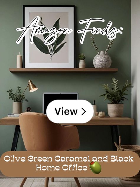 Lemon8 · Olive Green Caramel and Black Home Office 🫒  · @Marathebratt Office With Olive Green Walls, Olive Green Office Ideas, Olive Green Home Office, Olive Green Screensaver, Olive Green Office Chair, Black Home Office, Green Office, Black House, Store Fronts