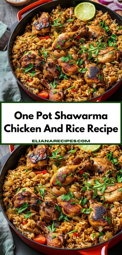 Need easy dinner recipes? Our One Pot Shawarma Chicken and Rice is perfect! Ideal for dinner recipes for family or a cozy dinner for two, this dish is a standout among chicken rice recipes. Chicken Shawarma Rice, Shawarma Rice, Shawarma Chicken, Chicken Thigh Seasoning, Shawarma Spices, New Chicken Recipes, Chicken And Rice Recipe, Marinated Chicken Thighs, Chicken Rice Recipes