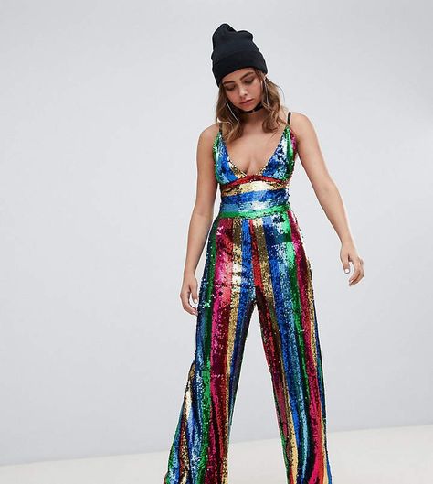 Rainbow Jumpsuit, Nye Dress, Quoi Porter, Colorful Jumpsuit, 70s Outfits, Nye Outfits, Sequin Jumpsuit, Eve Outfit, Disco Outfit