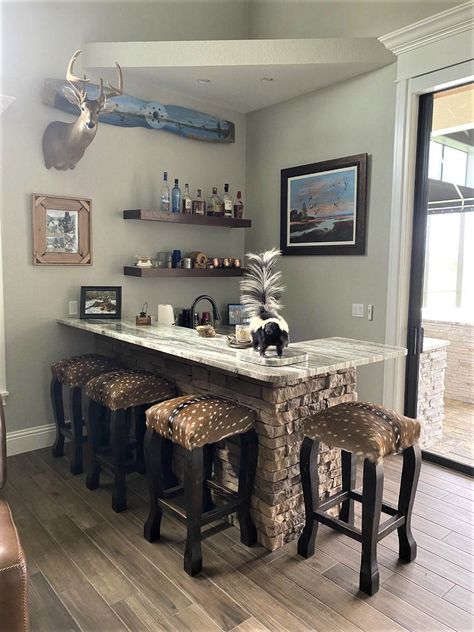 Custom projects, decor and furniture - Rustic - Home Bar - San Francisco - by Your Western Decor Western Home Bar, Axis Deer Hide, Hunting Home Decor, Southwestern Kitchen, Axis Deer, Western Bar, Table Counter, Bar Stool Seats, Hidden Bar