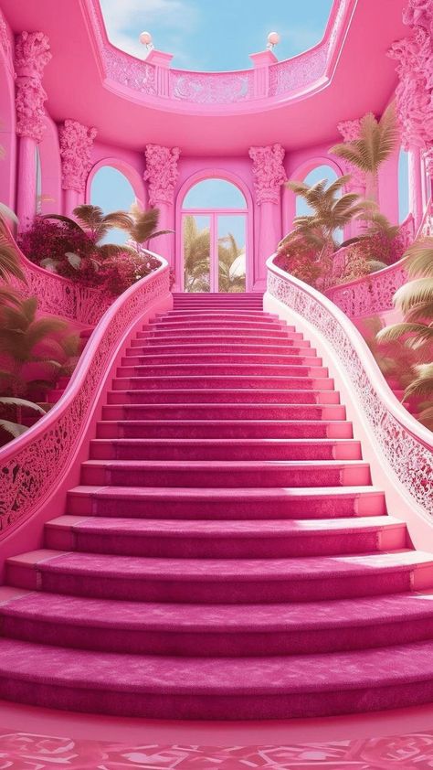 barbie's pink mansion - Google Search Barbie Mansion, Girly Backgrounds, The Pink House, Barbie Land, Barbie Houses, Mermaid Cove, Pink Obsession, Zepeto Background, Pink Wallpaper Girly