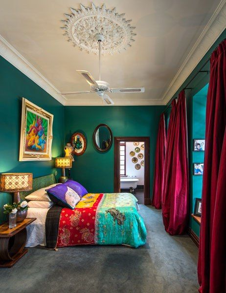 After: Perth, Australia Modern Colorful Bedroom, Colorful Bedroom Design, Colorful Bedroom Decor, Green Painted Walls, Trendy Interior Design, Teal Bedroom, Bedroom Renovation, Green Walls, Trendy Bedroom