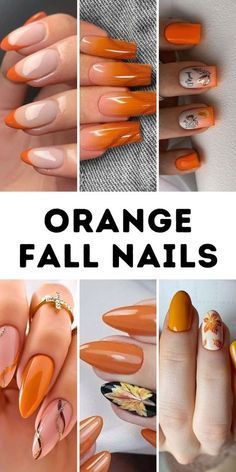 Liquid Gel Nails, Orange Ombre Nails, Oval Acrylic Nails, Orange Nail Designs, Fall Nail Ideas, Orange Nail Polish, Orange Nail, Color For Nails, Simple Fall Nails