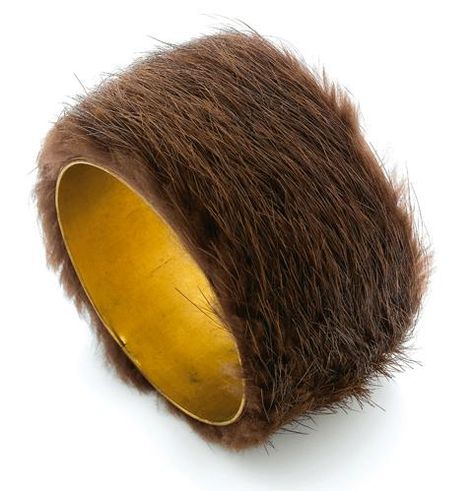 Meret Oppenheim, 1935, bracelet, fur and metal, 70 mm diameter x 50 mm depth, Image Courtesy of ADAGP, Paris (2012) Meret Oppenheim, Modern Jewellery Design, Max Ernst, Louise Bourgeois, Man Ray, Elements Of Art, Contemporary Jewellery, Stunning Jewellery, Contemporary Jewelry