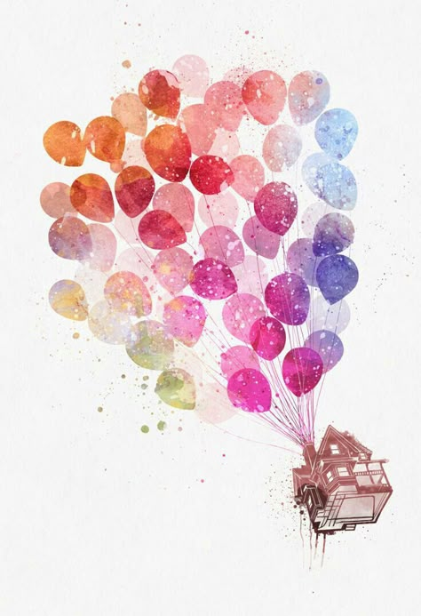 Flying House, Disney Watercolor, Watercolor Splatter, Splatter Art, Disney Pixar Up, 수채화 그림, Pinturas Disney, Wallpaper Tumblr, Art Disney