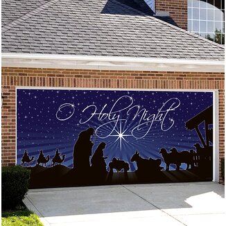 Victory Corps Ornaments Door Mural | Wayfair Garage Door Mural, Single Garage Door, Outdoor Nativity Scene, Garage Door Decor, Outdoor Nativity, Door Mural, Christmas Decorations Cheap, Christmas Cover, Door Murals