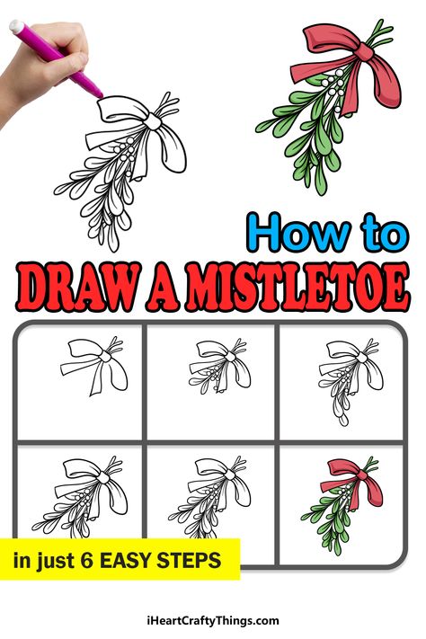 Draw Mistletoe, Christmas Simple Drawings, Easy Doodling, Mistletoe Drawing, Trin For Trin Tegning, Christmas Art For Kids, Easy Drawing Steps, Flower Drawing Tutorials, Different Signs