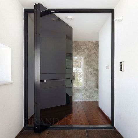 Door Design Luxury, Pivot Doors Entry, Wrought Iron Glass Door, Modern Wood Doors, Steel Security Doors, Single Door Design, Aluminium Sliding Doors, Sliding Folding Doors, Luxury Exterior