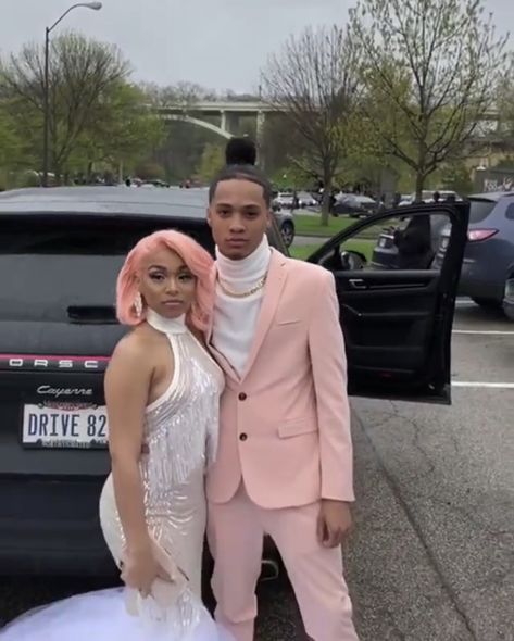 Black Guys Prom Outfits, Light Pink Tuxedo Prom, Pink Prom Tuxedo, Pink Prom Suits For Men, White Suit Prom, Custom Prom Suits, Prom Looks For Guys, Guys Prom Outfit, White Prom Suit