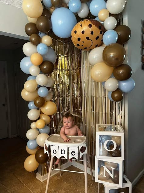 First birthday decorations Chocolate Chip Cookie First Birthday, 1st Birthday Cookie Theme, Hes A Sweet One Birthday Theme Boy, Cookie Balloon Garland, Tough Cookie Birthday Party, Milk And Cookies First Birthday Decorations, One Sweet Cookie Birthday, First Birthday Cookie Theme, Sweet One Boy First Birthday