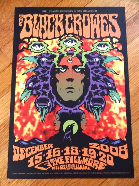 fillmore concert posters | Info: Original Fillmore concert poster on heavy poster card stock. Rich Robinson, Cool Band Posters, Artwork Album Covers, Rock Music Art, Chris Robinson, Bands Posters, Music Poster Art, Black Crowes, Concert Poster Art