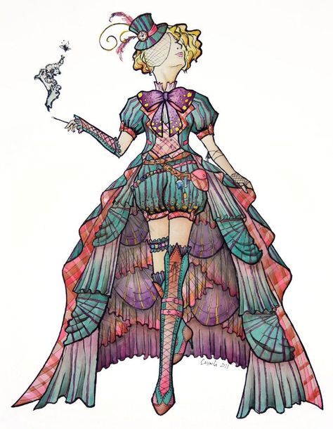 Big Canvas Drawing, Mad Hatter Dress, Female Mad Hatter, Mad Hatter Drawing, Mad Hatter Outfit, Mad Hatter Cosplay, Costume Drawing, Marker Design, Hatter Costume