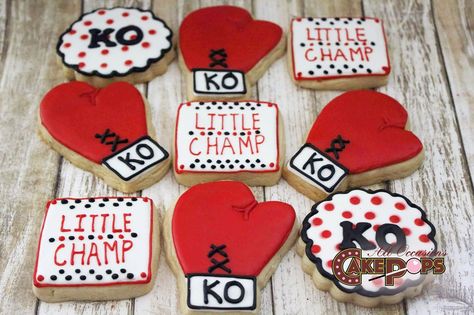 Little Champ boxing themed decorated sugar cookies🥊 Boxing Theme Party Ideas, Custom Cake Pops, Theme Party Ideas, Cake Pop Decorating, Boys First Birthday Party Ideas, Boys 1st Birthday Party Ideas, Baby Boy 1st Birthday Party, Decorated Sugar Cookies, First Birthday Party Themes