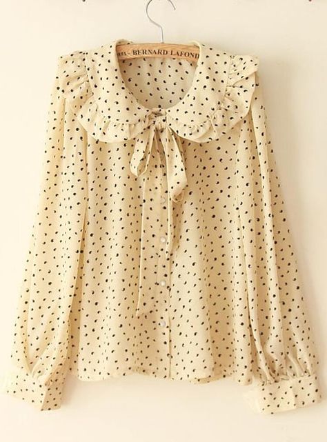 Free Returns ✓ Free Shipping On Orders $49+ ✓. Large Flounce All-match Vintage Shirt Beige- Blouses at SHEIN. Blouse Outfit Casual, Blouse Casual Fashion, Fashion Tops Blouse, Trendy Fashion Tops, Cute Blouses, Tops Blouse, Frock Design, Designs For Dresses, Fashion Design Clothes