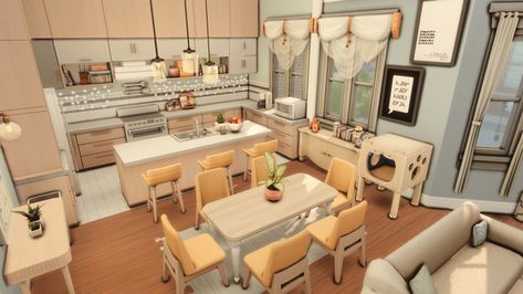 Cozy Family Apartment (20 Culpepper) | Patreon Sims 4 Base Game Kitchens, Base Game Cc Sims 4, Sims 4 Kitchen Base Game, Sims 4 Base Game Apartment, Modern Family Kitchen, Sims 4 Kitchen, Family Apartment, Sims 4 Build, Island Living