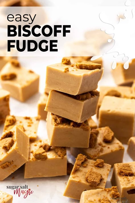 Biscoff Fudge, Lotus Biscoff Spread, Friendsgiving Ideas, Biscoff Recipes, Homemade Fudge Recipes, Microwave Fudge, Macros Diet, Biscoff Cookie Butter, Salted Caramel Fudge