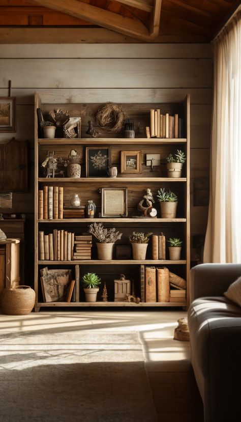 21 Creative Bookshelf Decorating Ideas to Elevate Your Space 📚✨ Tall Bookshelves Living Room, Dark Bookshelf Styling, Apothecary Inspiration, Bookshelf Decorating Ideas, Brown Bookshelves, Antique Bookshelf, Books Antique, Farmhouse Bookshelf, Minimalist Bookshelves