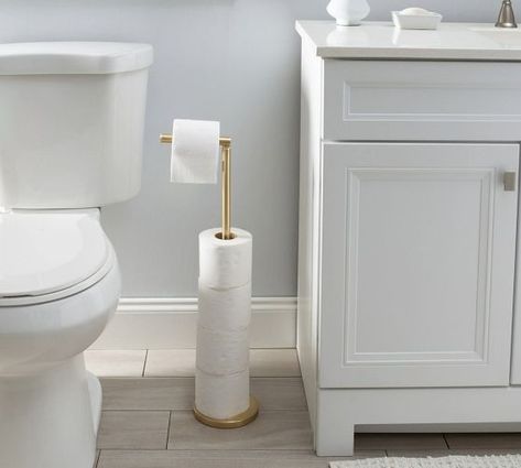 Bathroom Accessories, Bathroom Sets & Bath Decor | Pottery Barn Toilet Paper Holder Gold, Sleek Toilet, Toliet Paper Holder, Rolls Easy, Toilet Paper Holder Stand, Bathroom Towel Hooks, Custom Window Blinds, Laundry Hampers, Linen Chest