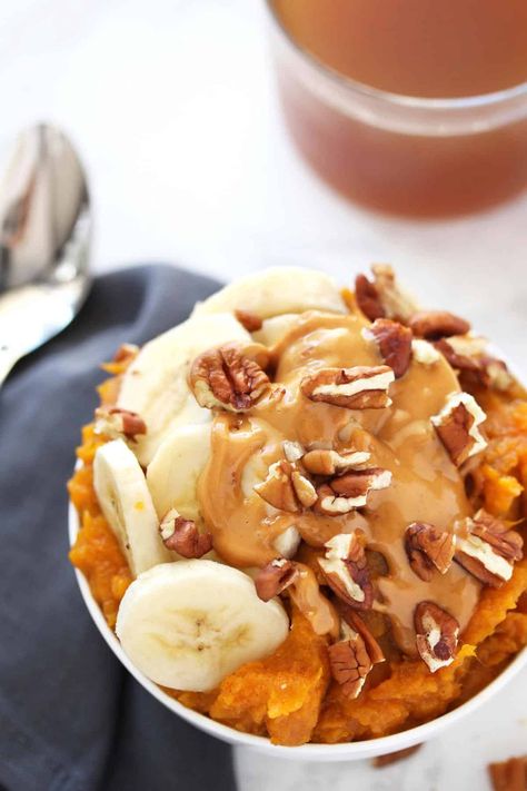 This peanut butter banana sweet potato breakfast bowl is an easy to a delicious way to start out your day! #breakfast #sweetpotato #banana #peanutbutter #recipe | zestedlemon.com Banana Sweet Potato, Sweet Potato Breakfast Bowl, Potato Breakfast Bowl, Breakfast Sweet Potato, Potato Breakfast, Sweet Potato Breakfast, Cooking Sweet Potatoes, Breakfast Potatoes, Breakfast Bowl