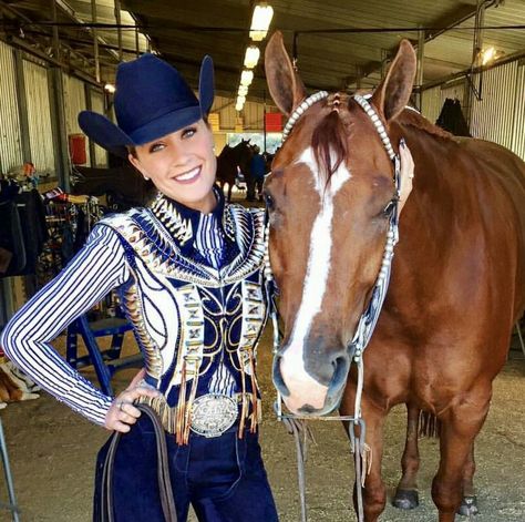 Bolero vest horse show shirt chaps cowboy hat fashion. Navy blue. Western Pleasure Outfit, Horse Show Outfits, Showmanship Outfit, Showmanship Jacket, Western Show Clothes, Western Show Shirts, Horse Showing, Horse Show Clothes, Riding Outfits