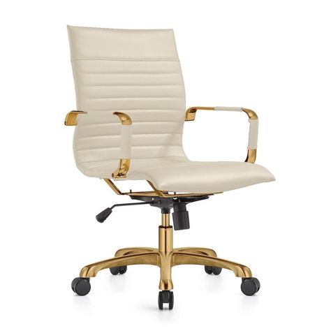 LeisureMod Harris Leather Swivel Gold Frame Office Chair - Bed Bath & Beyond - 25779750 White And Gold Office, Gold Office Chair, Stylish Office Chairs, Gold Office, Stylish Office, Conference Chairs, Chair Bed, Office Chairs, Chair Pads