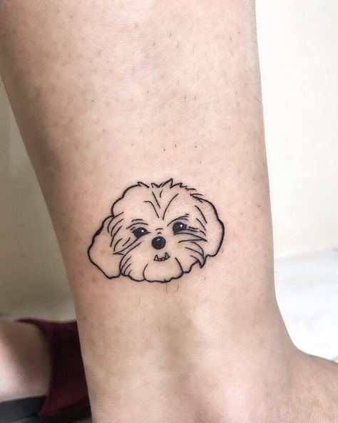 Dog Memorial Tattoos Shih Tzu, Dog Tattoo Ideas Shih Tzu, Shih Tzu Tattoos, Shihtzu Tattoos Minimalist, Shitzu Tattoo Outline, Shitzu Tattoos, Shih Tzu Tattoo Minimalist, Shih Tzu Tattoo Ideas, Bichon Tattoo