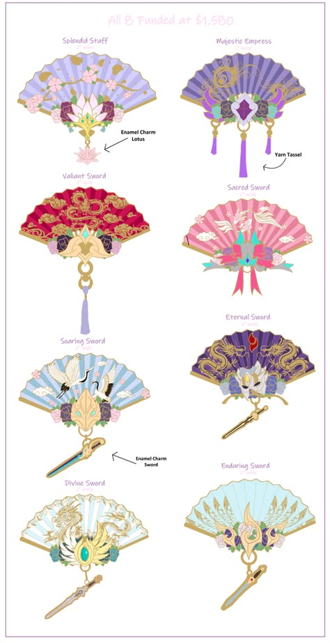 Hand Fans Design, How To Draw A Fan, Fan Drawing Reference, Oc Accessories Ideas, Hand Fan Design, Oc Accessories, Accessories Design Sketch, Aesthetic Fan, Drawing Pin