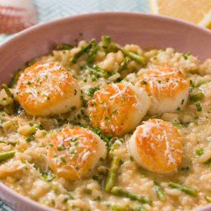 Scallop Risotto Recipes, Oatmeal Cookies Recipes, Scallop Risotto, Crispy Oatmeal Cookies, Shrimp Risotto, Citrus Fish, Risotto Recipe, Coquille Saint Jacques, Sea Scallops