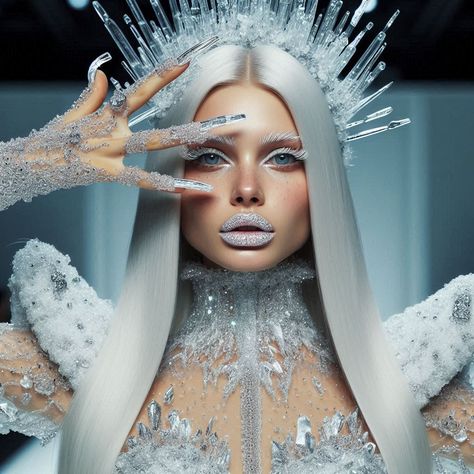 Ice Queen Halloween Makeup, Silver Hair Halloween Costume, Grey Hair Halloween, Snow Queen Makeup, Snow Witch, Ice Makeup, Ice Queen Makeup, Ice Witch, Queen Halloween Costumes