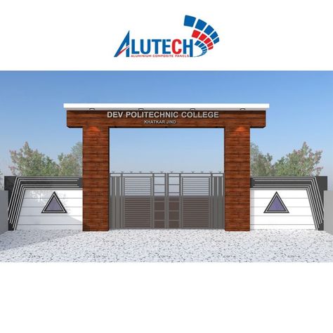 Home exterior design School Gate Design, School Gate, Exterior Elevation, Cafe Exterior, Kitchen Bar Design, School Building Design, Commercial Design Exterior, Mandir Design, Entrance Gates Design