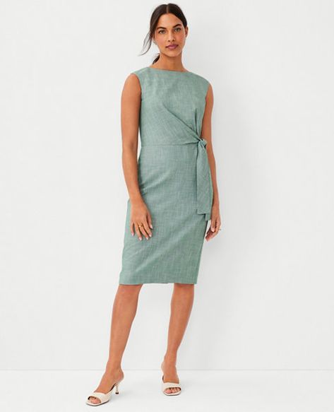 The Petite Notched Collar Tie Waist Dress in Herringbone Linen Blend Tweed Sweater, What Is Fashion, Square Toe Sandals, Knitted Suit, Tie Neck Tops, Weave Style, Toe Sandals, Business Casual Outfits, Waist Dress