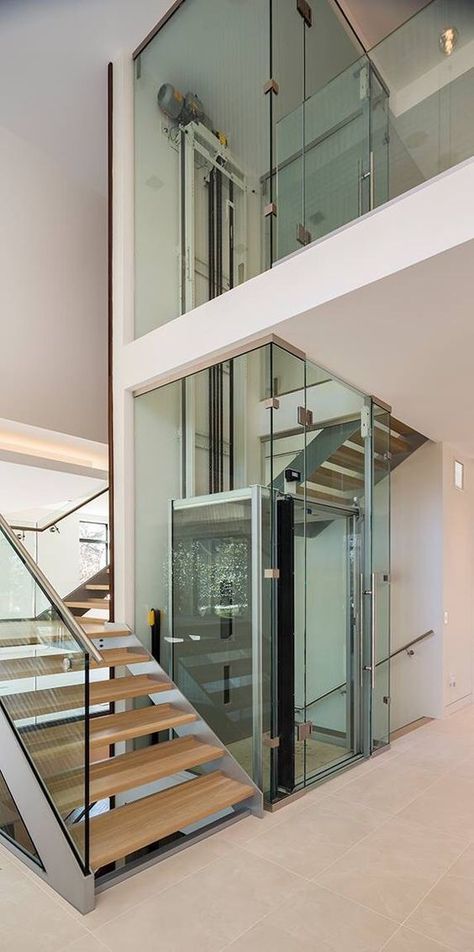 Elevator And Stairs, Stair Plan, Home Elevator, House Lift, Elevator Interior, Elevator Design, Glass Elevator, Stairs Architecture, Stairway Design