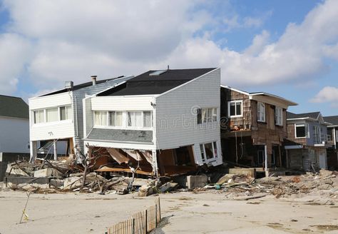 Destroyed beach house three months after of Hurricane Sandy in Far Rockaway, NY stock photo Far Rockaway, Abandoned Places, Beach House, Editorial, Stock Photos, Art