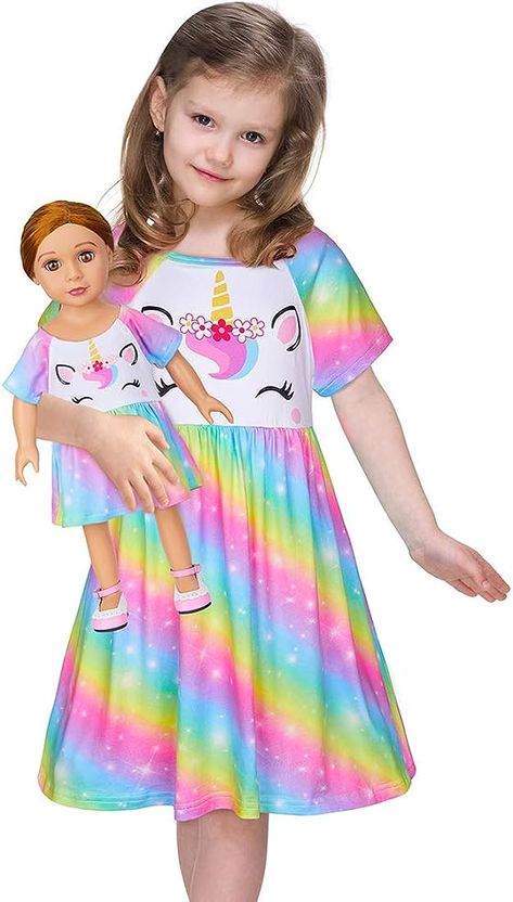 Beinou Girls Doll Matching Nightdress Unicorn Nightgown Sleepwear Night Dress Nightwear Nightie for Kids and 18" Dolls Rainbow : Amazon.co.uk: Fashion Unicorn Dresses, Princess Nightgowns, Art Ideas For Teens, Girls Night Dress, Frozen Birthday Invitations, Girls Nightgown, Ideal Girl, Unicorn Outfit, Nightgown Sets