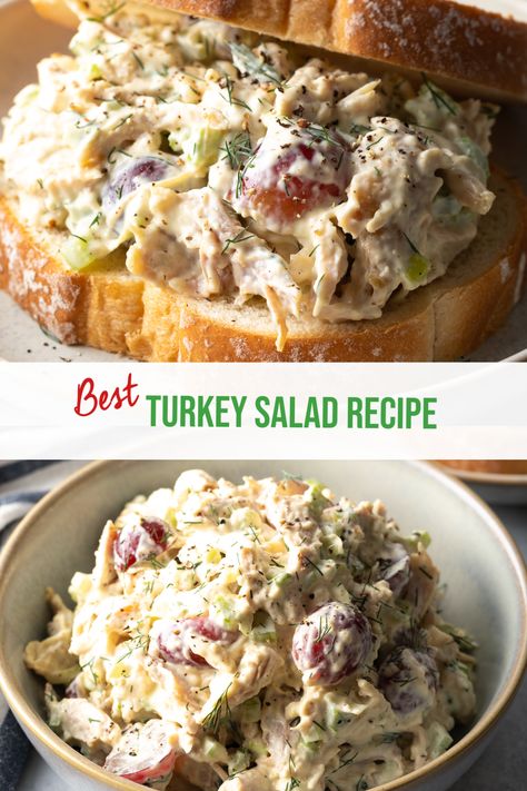 Precooked Turkey, Turkey Salad Sandwich, Sandwich Recipe Videos, Hearty Sandwiches, Turkey Salad Recipe, Creamy Salad, Salad Sandwich Recipe, Greek Chicken Salad, Shredded Turkey