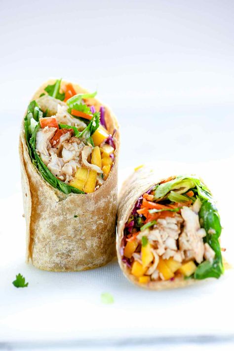 Chicken and Mango Rainbow Veggie Wraps | foodiecrush.com #lunch #wrap #easy #recipes Eating The Rainbow, Lunch Wrap, Almond Sauce, Healthy Picnic, Mango Chicken, Veggie Wraps, Healthy Food Facts, Foodie Crush, Healthy Banana Bread