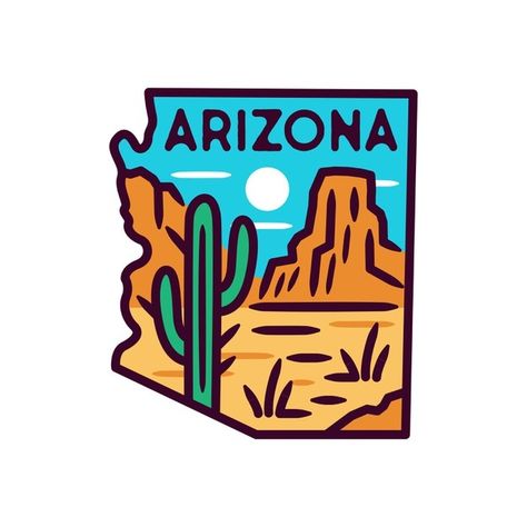 Arizona sticker and label, monoline badg... | Premium Vector #Freepik #vector #logo #label #nature #mountain Farmers Market Logo, Food Label Sticker, Supermarket Logo, Arizona Map, Organic Labels, Name Card Design, Beer Logo, Green Sticker, Logo Restaurant