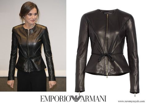 EMPORIO ARMANI Leather Peplum Jacket Peplum Leather Jacket, Royal Closet, Leather Jacket Outfit, Leather Peplum, Lace Trim Top, Leather Jacket Outfits, Peplum Jacket, Jacket Outfit, Queen Letizia