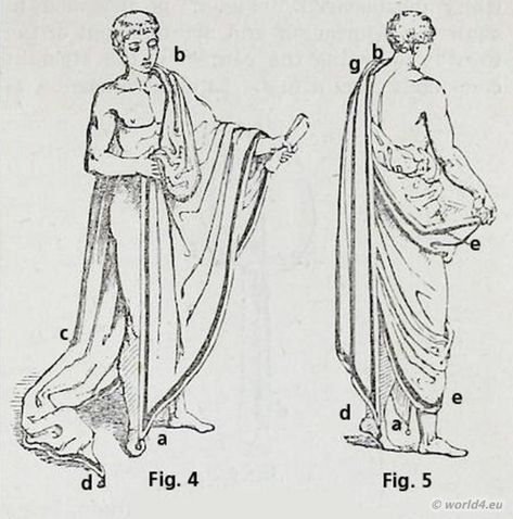 The Toga - and the manner of wearing it. Toga Drawings Greek, Roman Reenactment, Greek Toga, Roman Toga, Roman Kings, Egyptian Drawings, Toga Pulla, Antique Statue, Ancient Statues