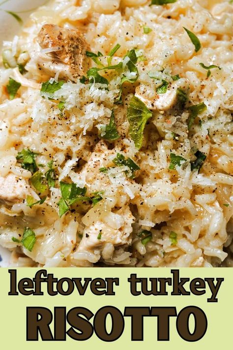 A portion of turkey risotto. Turkey Risotto, Ground Turkey Dishes, Christmas Turkey Dinner, Easy Oven Recipes, Turkey Leftovers, Fresh Turkey, Thanksgiving Turkey Leftovers, Hearty Lunch, Christmas Turkey