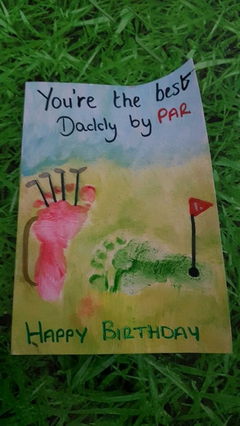 Golf Footprint, Baby Footprint Crafts, Diy Father's Day Cards, Quotes Girlfriend, Baby Art Crafts, Baby Footprint Art, Diy Father's Day Crafts, Babysitting Crafts, Golf Baby