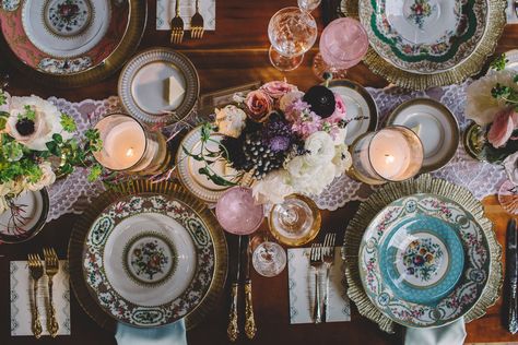 Mismatched China Wedding, Mismatched Table Setting, Vintage China Wedding, Bridal Silhouette, Vintage Wedding Table Settings, Backyard Table, Dinner Party Table Settings, Tv Weddings, Summer Camp Wedding