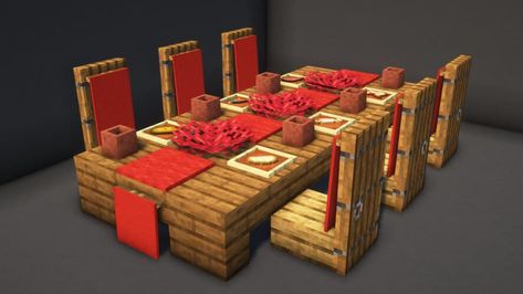 Minecraft Stool Ideas, Minecraft Castle Furniture, Mc Basement Ideas, Minecraft Dining Room Medieval, Mc Furniture Ideas, Dinning Room Minecraft Ideas, Midievil Minecraft Build, Minecraft Restraunt Ideas, Minecraft Fast Food Places