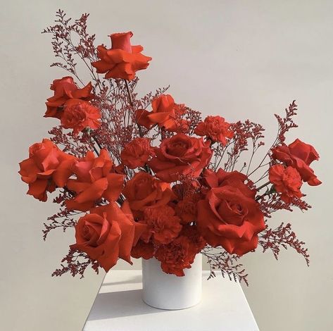 Red Floral Installation, Monochromatic Floral Arrangements, Dear Edward, Sustainable Flowers, Red Wedding Theme, Large Flower Arrangements, Flower Vase Arrangements, Flower Boutique, Faux Flower Arrangements