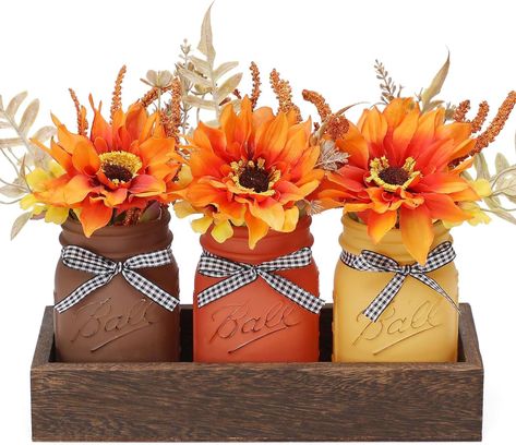 Thanksgiving Mason Jar, Fall Mason Jar Centerpieces, Fall Jars, Centerpiece For Table, Dinner Table Centerpieces, Mason Jar Centerpiece, Fall Mason Jars, Kitchen Table Centerpiece, Fall Table Centerpieces