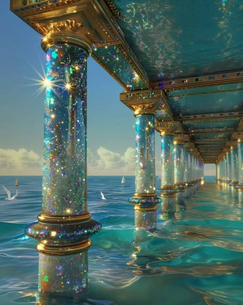 Artistic Backgrounds Wallpapers, Fantasy Ocean Art, Dream Scapes, Fantasy Beach, Mermaid World, Oceanside Pier, Oceanside California, Fantasy Castle, Fantasy Places