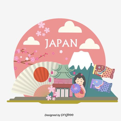 Travel Stickers Printable, Wm Logo, Travel Brochure Design, Cherry Blossom Drawing, Japan Cartoon, Japan Graphic Design, Asian Party, Japanese New Year, Japan Illustration