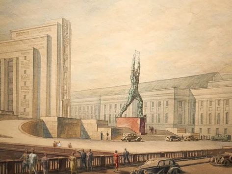 Unbuilt Moscow – Never Was Magazine Soviet Building, Realism Reference, Stalinist Architecture, Ancient Egyptian Artifacts, Monumental Architecture, Dremel Carving, Egyptian Artifacts, Socialist Realism, Architectural Sketches