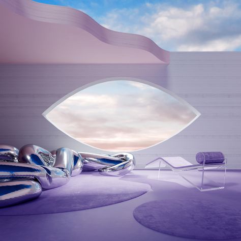 Andrés Reisinger — Terrace North —2018 - Andrés Reisinger Imaginative Architecture, New Retro Wave, Virtual Design, Minimalism Interior, Festival Design, Futuristic Architecture, 3d Artist, Design Milk, Double Tap